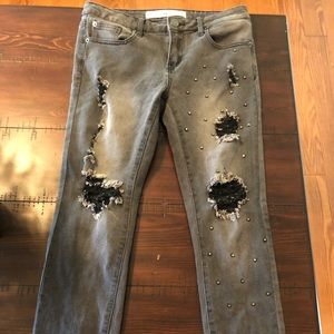 Girls Skinny jeans with rhinestone/distressed